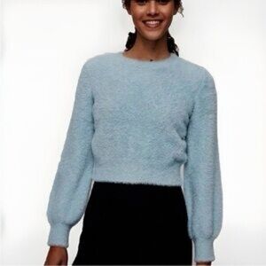 Aritzia Sunday Best kitten Sweater baby blue fuzzy womens L